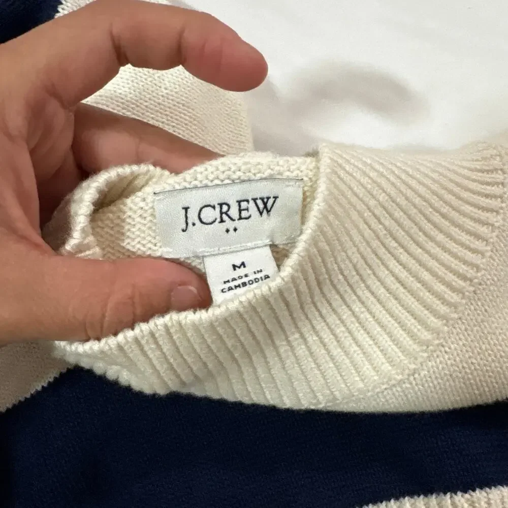 J.Crew Womens Medium Striped Mockneck Sweater Nautical Preppy Coastal Cotton